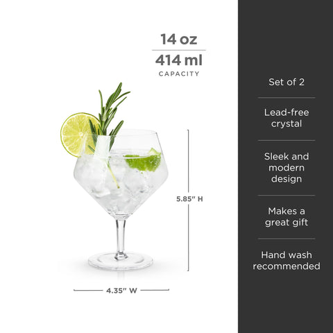 Raye Angled Crystal Gin & Tonic Glasses Set of 2