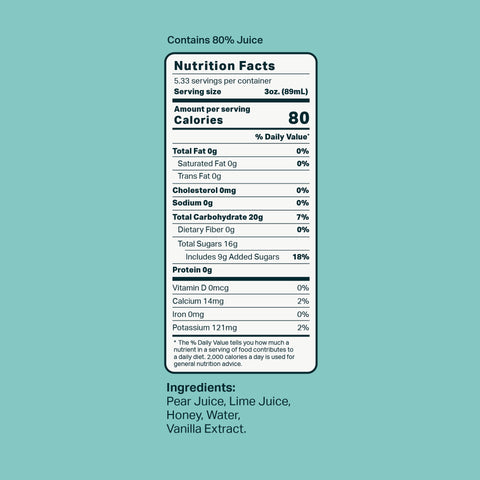 Pear Honey Vanilla Lime Ingredient Label Mixly Cocktail and Mocktail Mixers